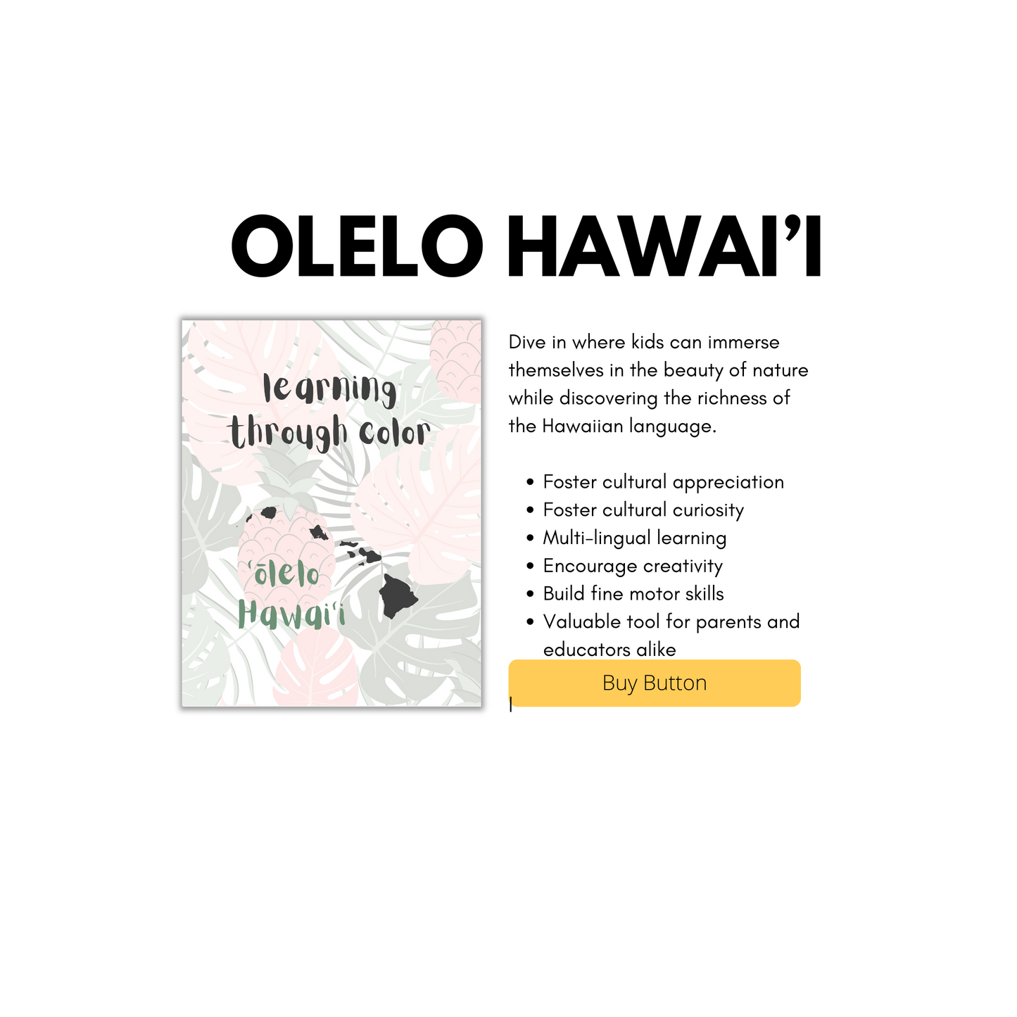 Olelo Hawai'i (Hawaiian Language) Coloring Activity Workbook: Learn Through Color - Printable & Digital