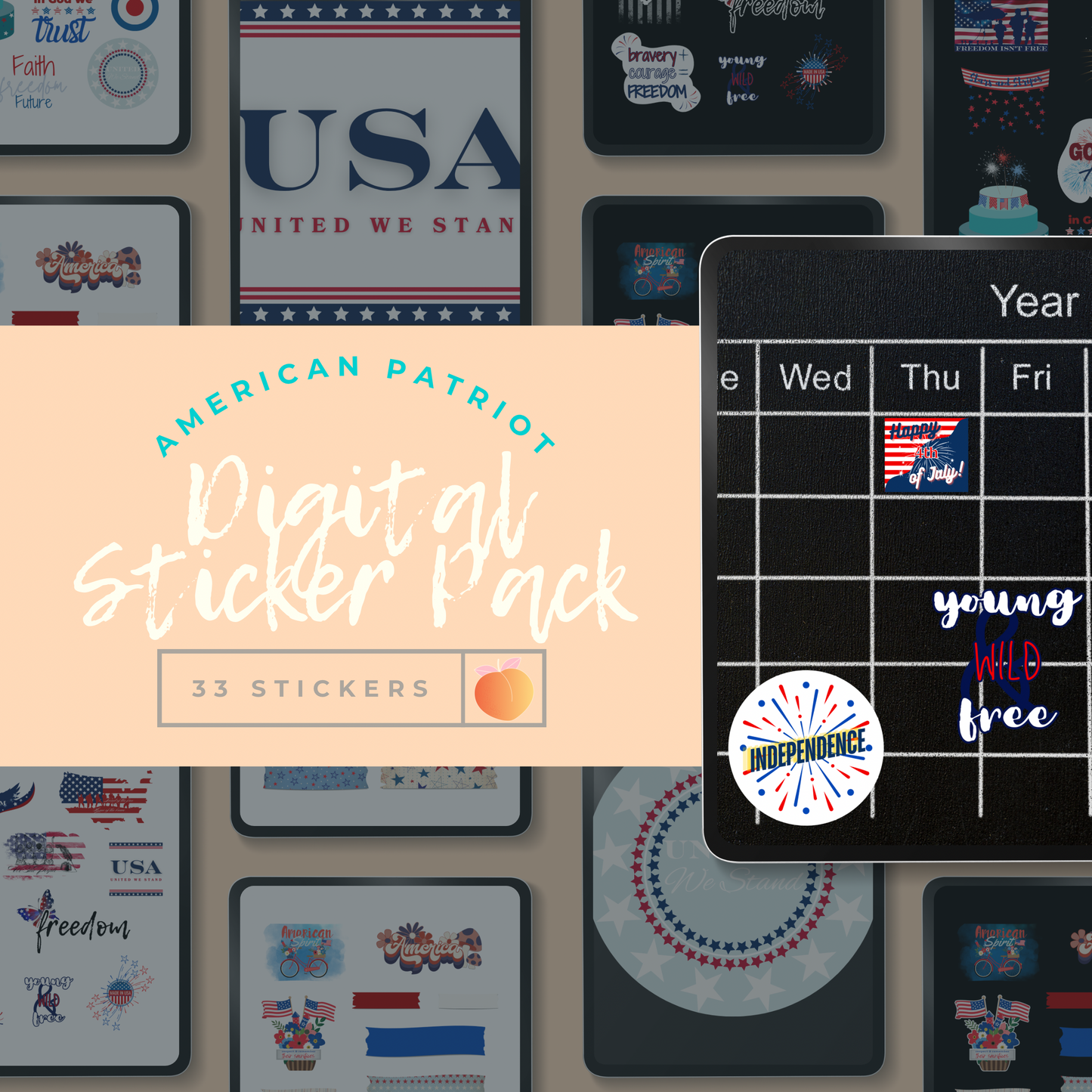 American Patriot Digital Stickers Pack - 33 Creative USA-Inspired Designs