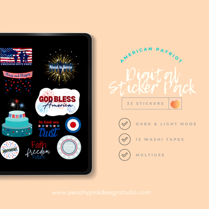 American Patriot Digital Stickers Pack - 33 Creative USA-Inspired Designs